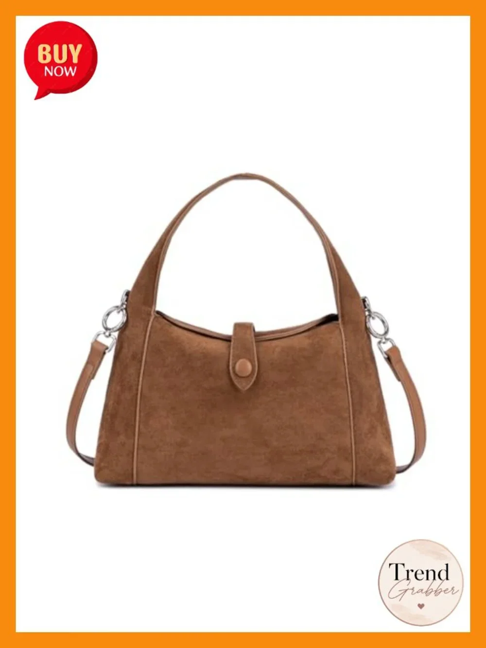 Soft Suede Half-Moon Hobo Tote Handbag with Detachable Crossbody Strap
